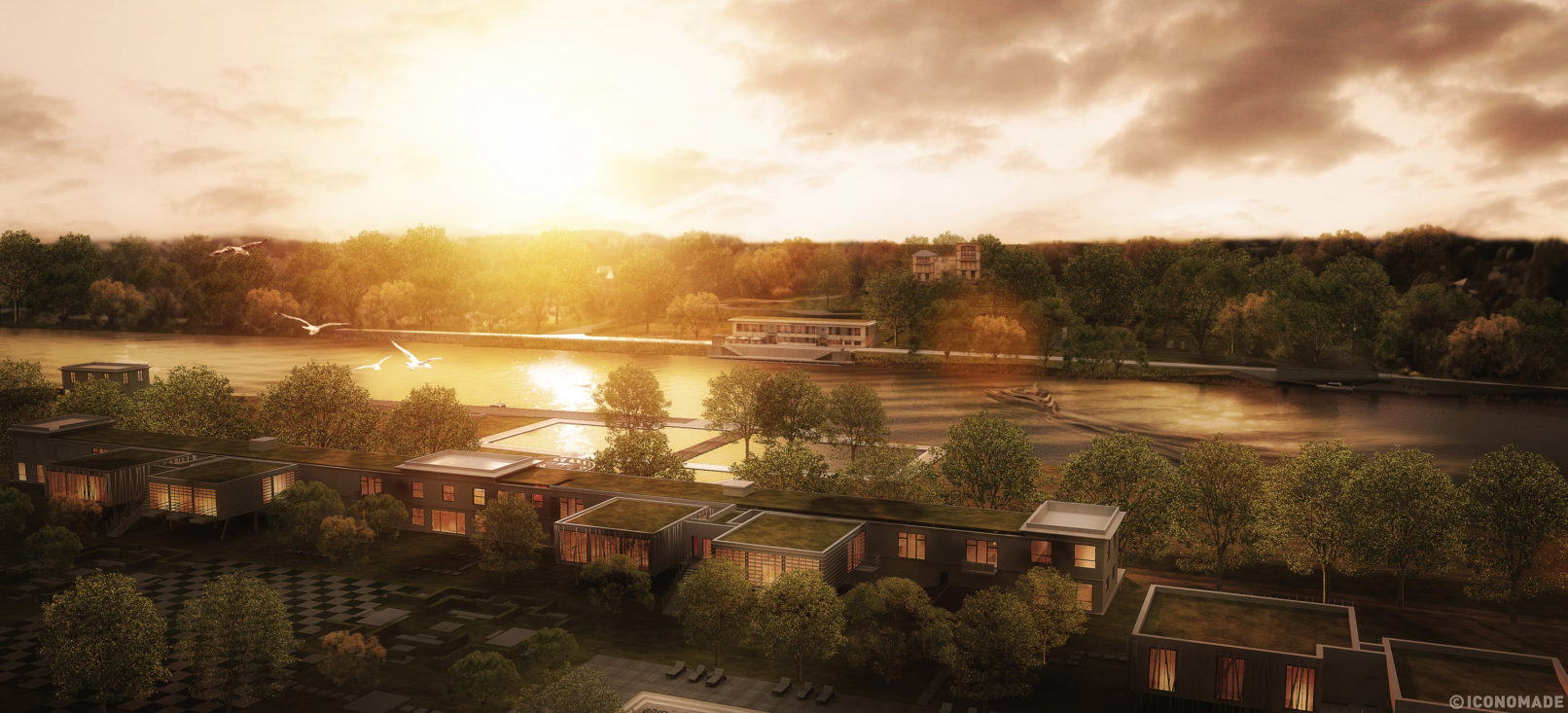 Rendu d'architecture pour le projet hôtelier de la plage de Villennes/ Nelly Larour architecte